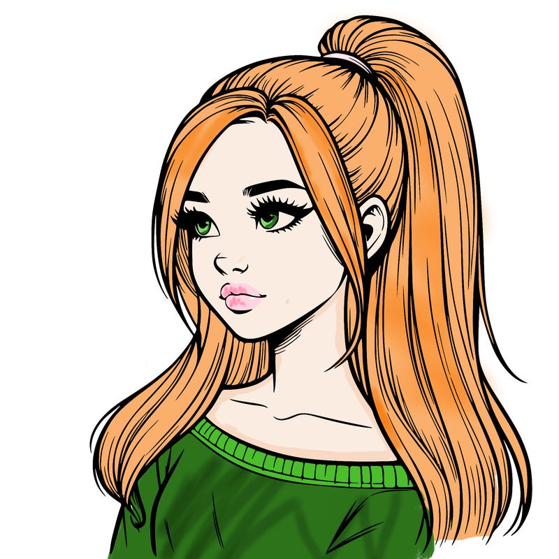 realistic girl with a high ponytail