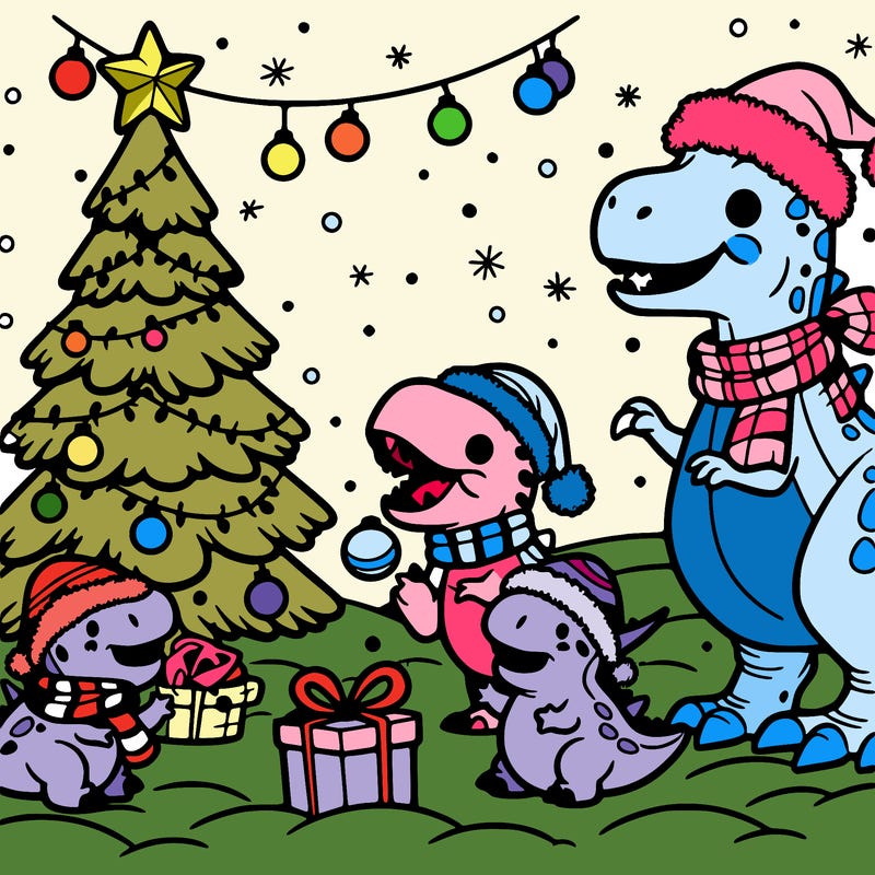 text: it's christmas with dinosaurs