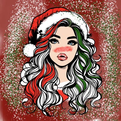 realistic christmas girl with wavy hair and lips
