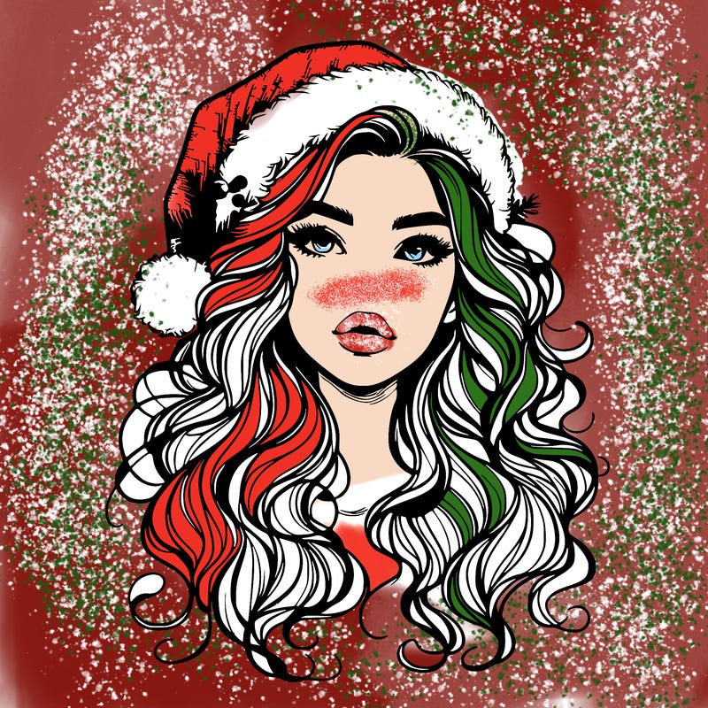 realistic christmas girl with wavy hair and lips