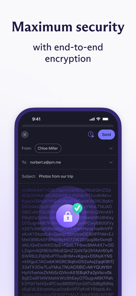 Proton Mail - Encrypted Email - Proton Mailインターフェース。安全なロックアイコンが付いたエンドツーエンドで暗号化されたメールが表示されています。