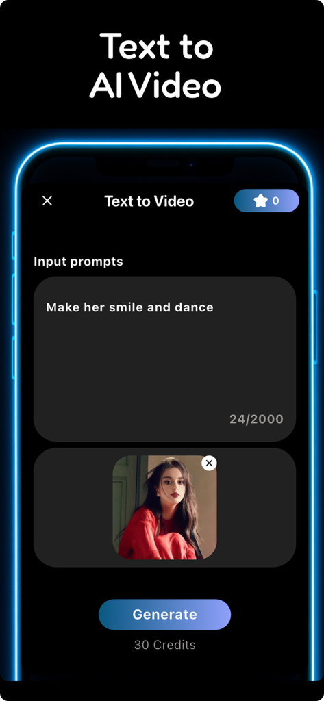 AI video generator-Vidy AI - Vidy AI app interface showing text to video generation with image upload and prompt input