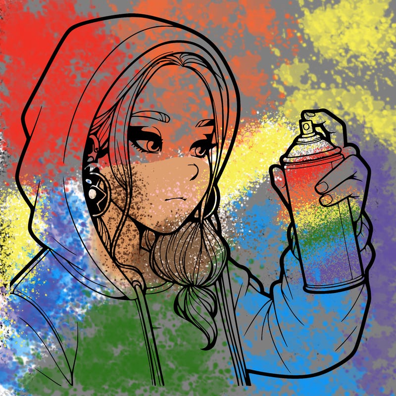 a realistic girl, spray painting