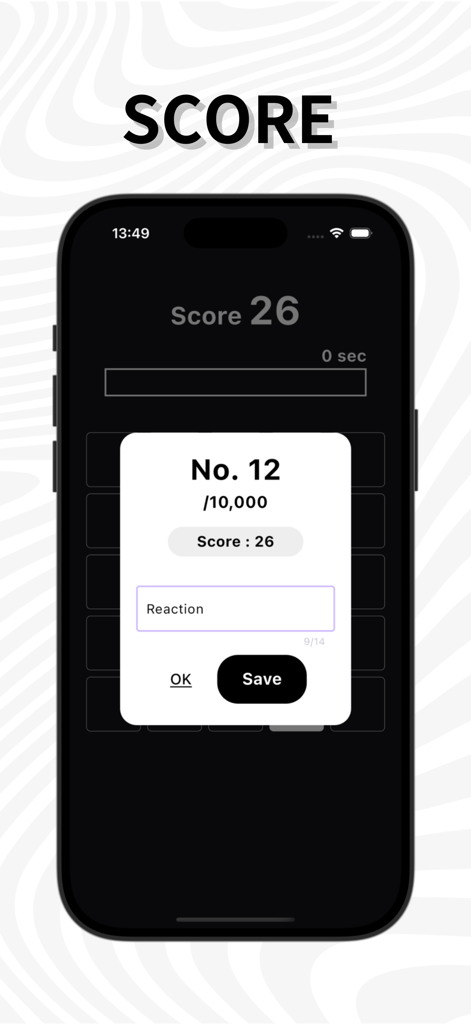 Reflex Reaction Tap Training - Écran de score de l'application Entraînement de Réaction au Tap montrant un classement de 12 sur 10000