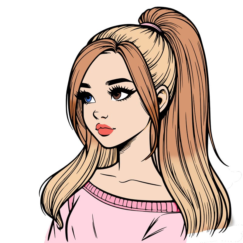realistic girl with a high ponytail