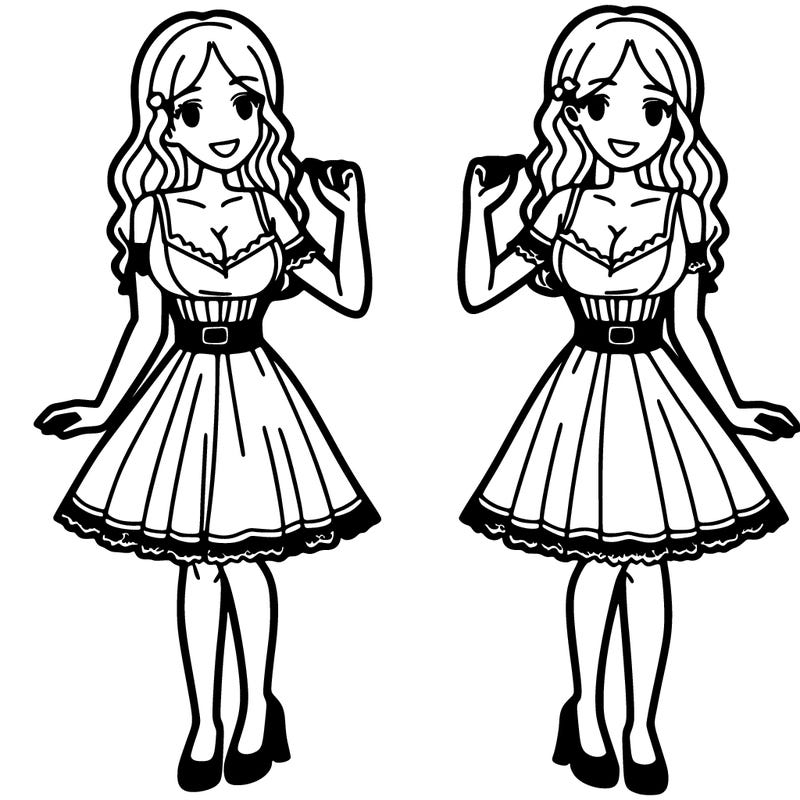 adult twins women wearing dresses