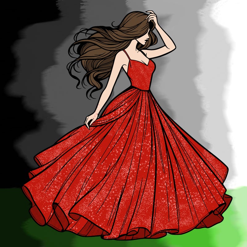 realistic woman with dress flowing in the wind