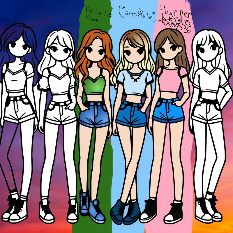 a group of girls wearing crop tops and shorts
