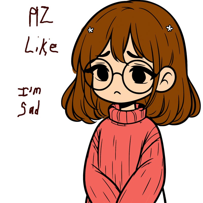 sad girl with glasses in a sweater