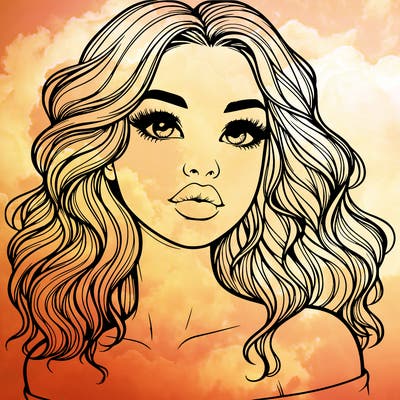 realistic girl with wavy hair and lips