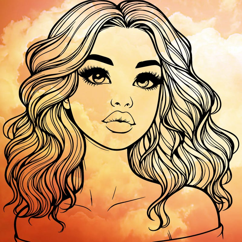 realistic girl with wavy hair and lips