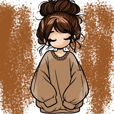 girl with baggy sweatshirt and messy bun
