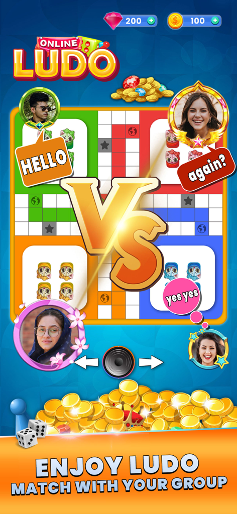Ludo Online Multiplayer Game - Multiplayer Ludo board game interface showing player avatars and social chat bubbles