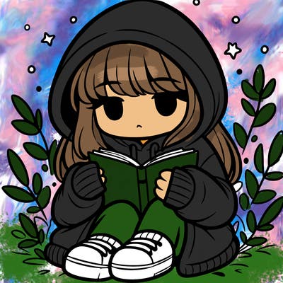 girl in oversized hoodie reading a book