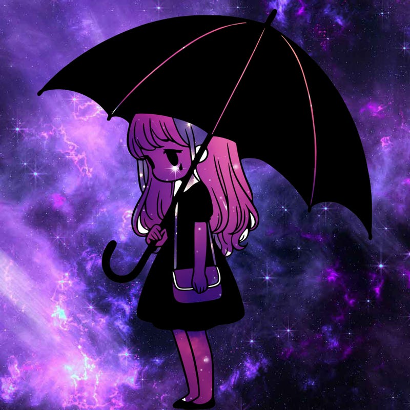 lonely girl holding black umbrella