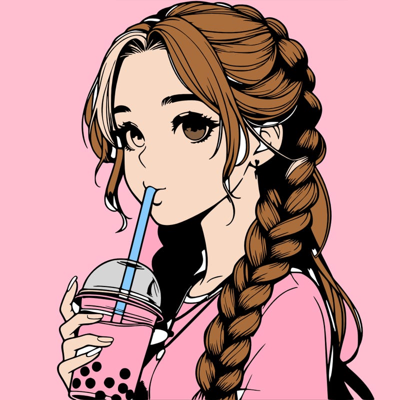 realistic girl with braided hair drinking boba
