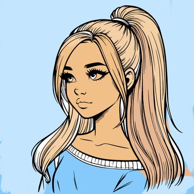 realistic girl with a high ponytail