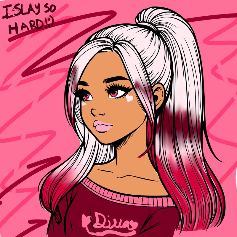 realistic girl with a high ponytail