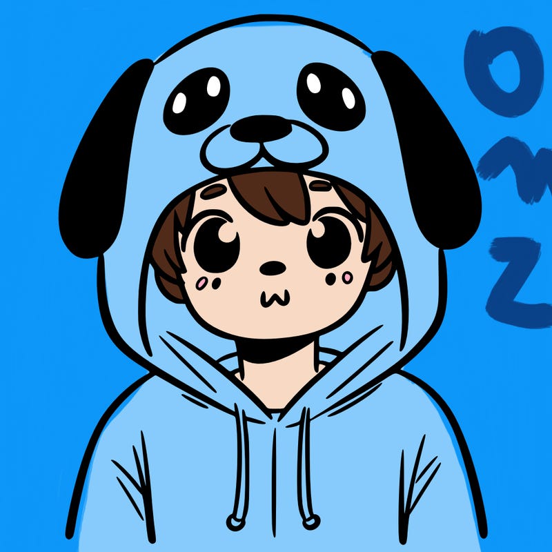 person in a dog onesie