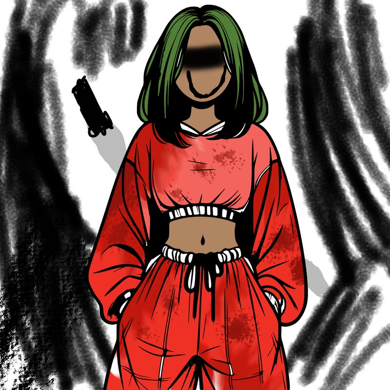 realistic girl faceless with baggy pants and a crop top