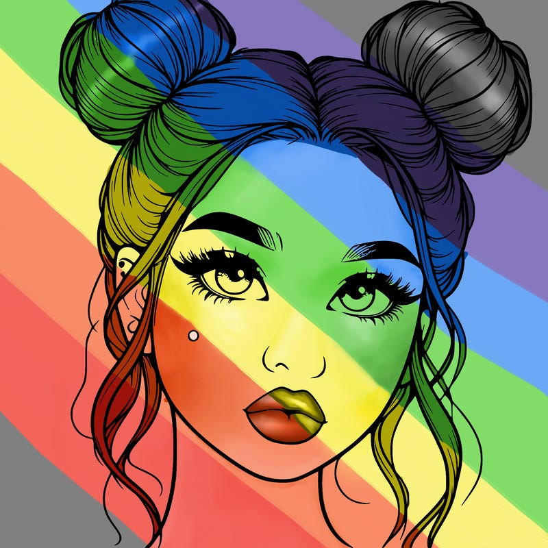 realistic girl with two buns on her hair and lips