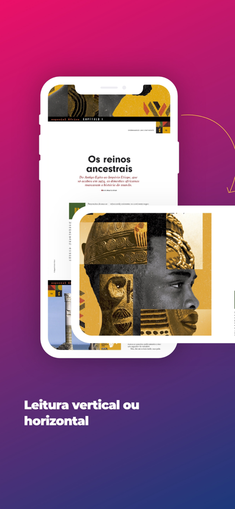 GoRead - Revistas Digitais - GoRead app interface showing vertical and horizontal magazine reading options on a mobile phone