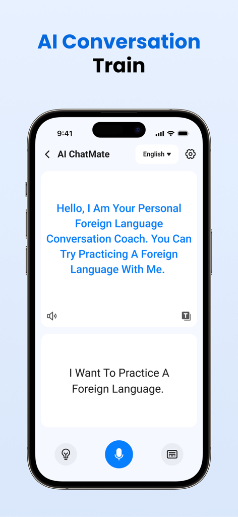 Interfaccia dell'allenatore di conversazione linguistica AI nell'app Go Translate
