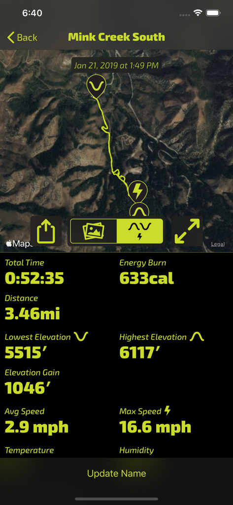 Back Country Workout - Workout summary screen showing a cross-country skiing GPS route map and performance metrics.