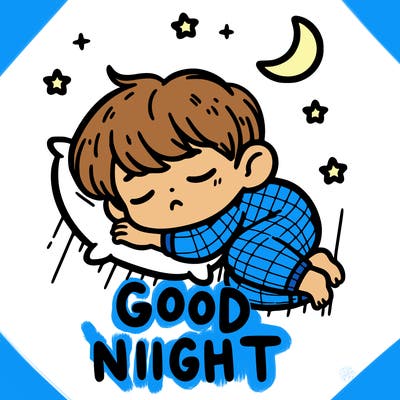 good night text and a boy sleep ing