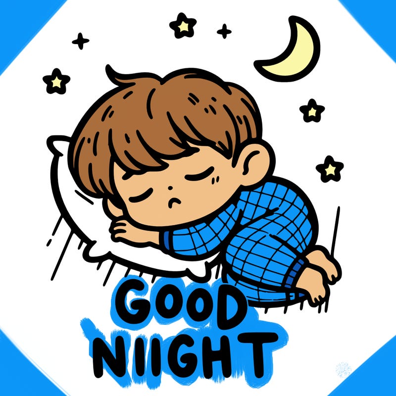 good night text and a boy sleep ing