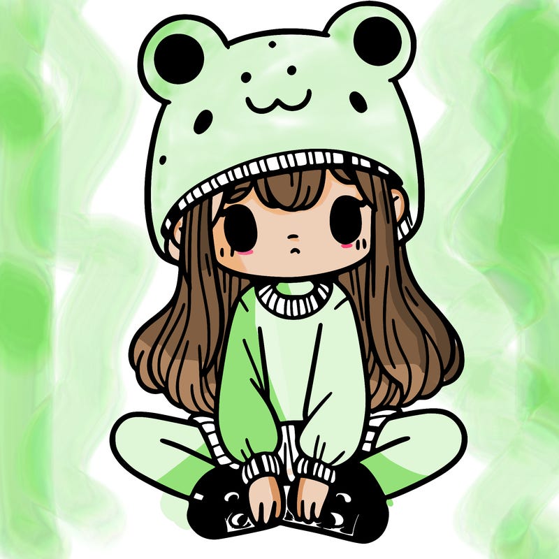 a girl wearing a frog hat and some frog socks