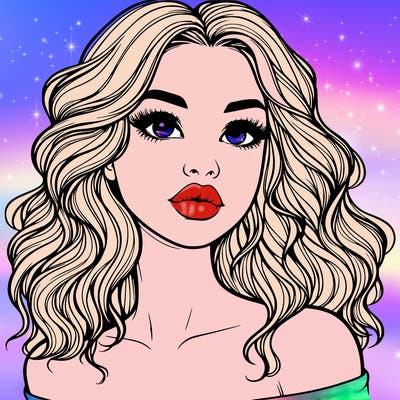 realistic girl with wavy hair and lips