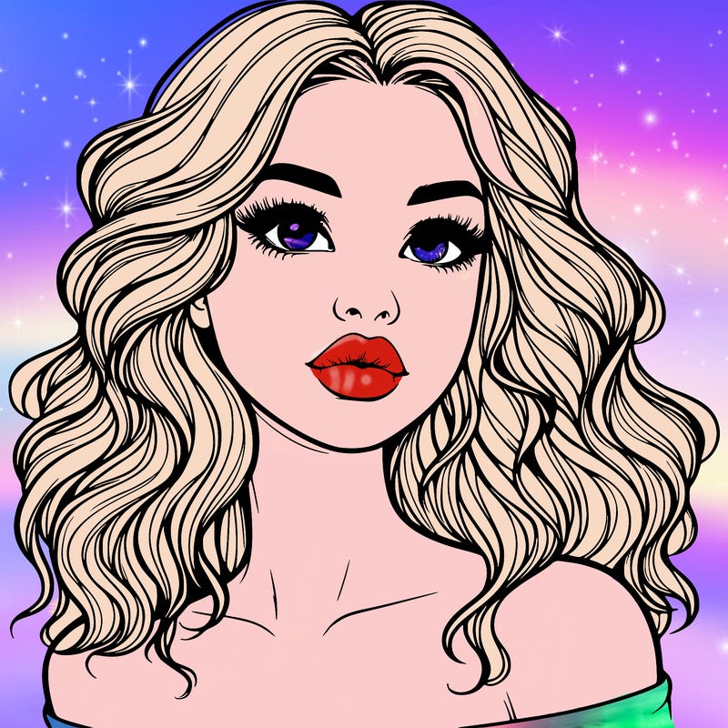 realistic girl with wavy hair and lips