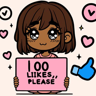 a girl with a sign saying 100 likes, please