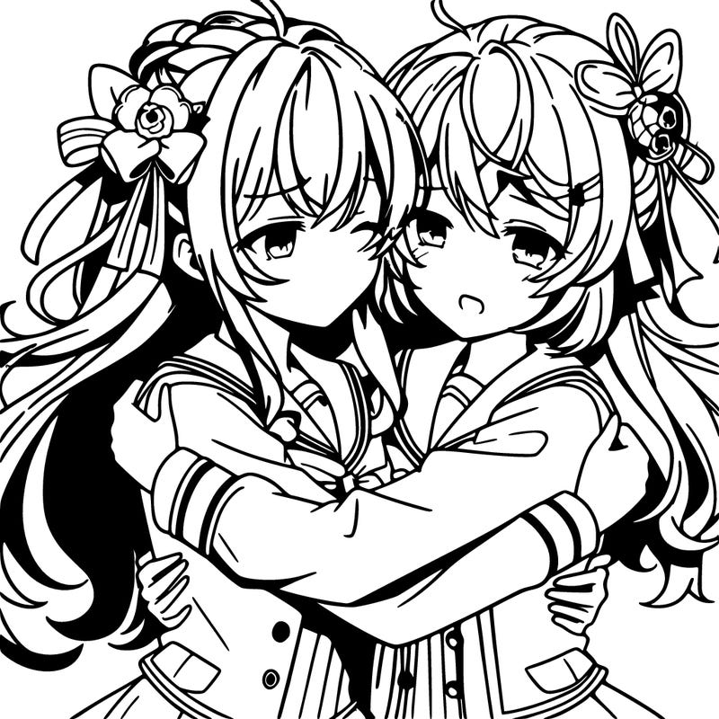 anime girls hugging
