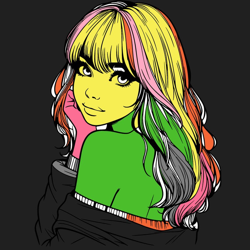 realistic girl with bangs looking over her shoulder
