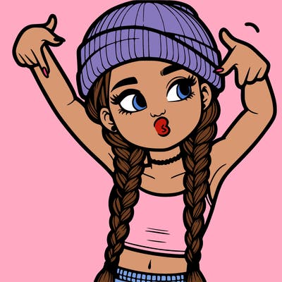 realistic teenage girl with braids and a beanie and crop top doing 🫶🏼
