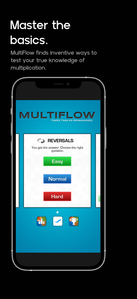 MultiFlow - MultiFlow educational app showing the reversals game mode for practicing multiplication