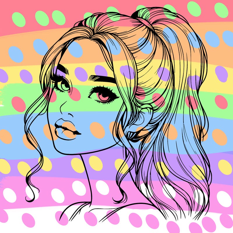 realistic girl with a ponytail on her hair and lips