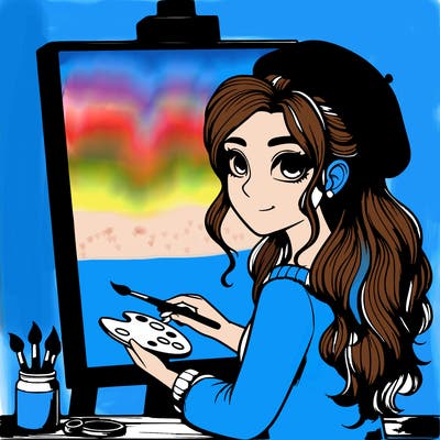 realistic girl artist painting a blank canvas