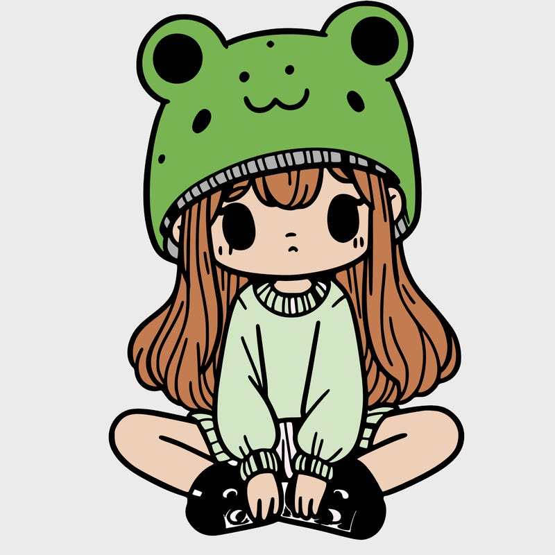 a girl wearing a frog hat and some frog socks