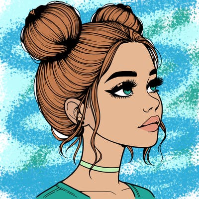 realistic girl with buns on the top of her head