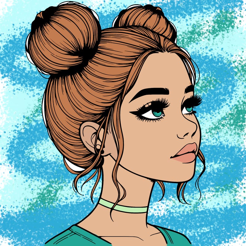 realistic girl with buns on the top of her head