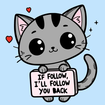 cute cat holding a sign that says if you follow, i’ll follow you back
