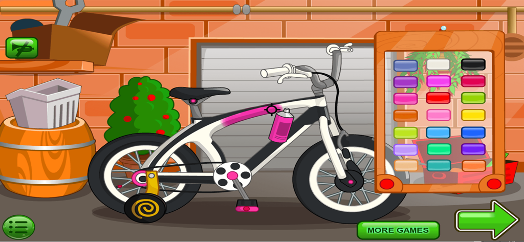 Clean Up, Bike Car Wash Games - Pantalla de personalización y pintura de bicicletas en un juego para niños