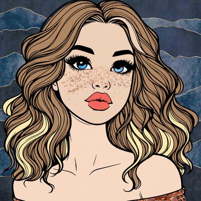 realistic girl with wavy hair and lips