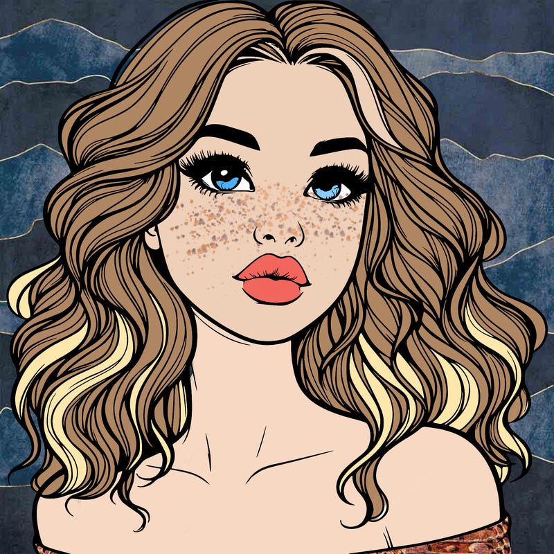 realistic girl with wavy hair and lips