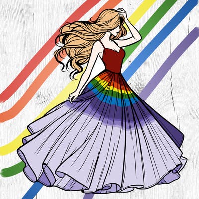 realistic woman with dress flowing in the wind