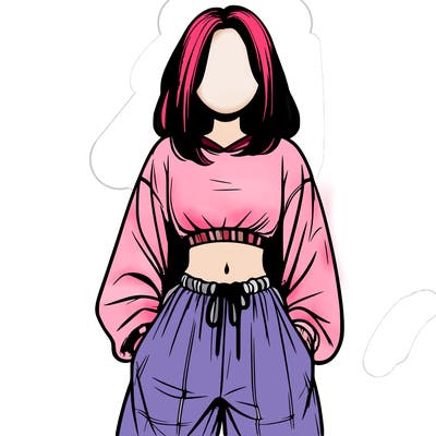 realistic girl faceless with baggy pants and a crop top