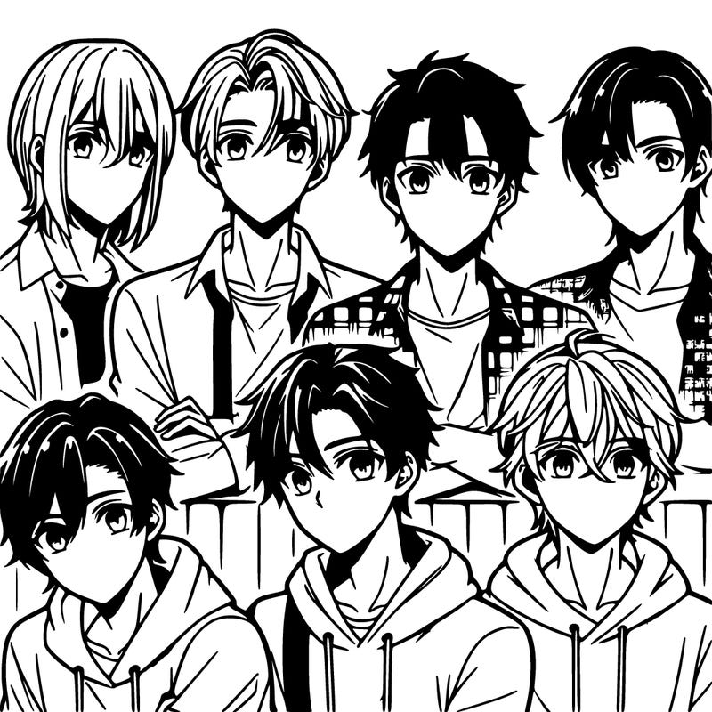 group of 8 teen boys anime